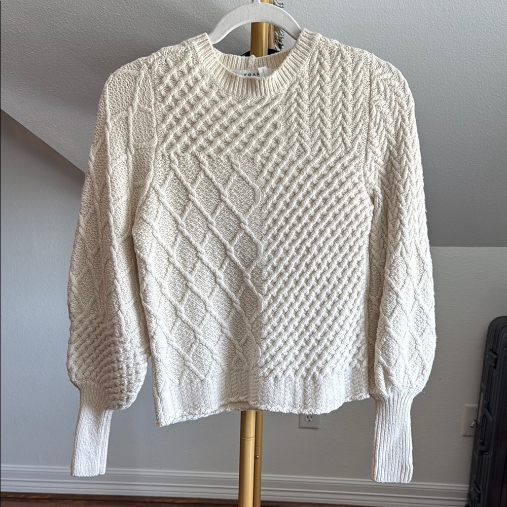 Frame Denim Cream Crew Neck Cable Knit Sweater
